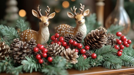 Christmas Decorations with Two Deer Figurines