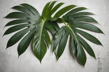 Wall Mural - Light and shadow leaves,palm leaf on grunge white wall concrete background