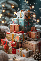 Whimsical Christmas gifts in snowy setting