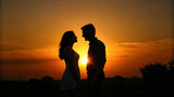 couple in love silhouette at sunset, love concept background wallpaper