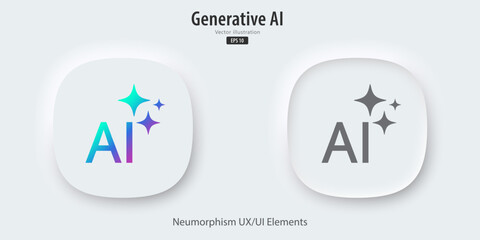 Fototapete - Modern AI generative button. AI is entered by a command prompt to generate ideas. Generatepress button in trendy neumorphic style for Apps, websites, interfaces. UI UX elements. Vector illustration.