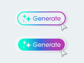 Fototapete - Modern AI generative button. AI is entered by a command prompt to generate ideas. Generatepress button in trendy neumorphic style for Apps, websites, interfaces. UI UX elements. Vector illustration.