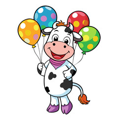 Sticker - Cow with Colorful Balloons Vector - Fun and Whimsical SVG for Cricut, Clipart, and T-Shirt Graphics