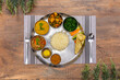 © Jasper Neupane - Nepali Meal of Daal Bhaat Tarkari Thakali Thali  Meat Rice vegetables and pickle dhido meal dinner or lunch