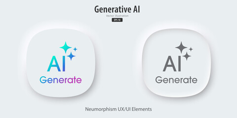 Fototapete - Modern AI generative button. AI is entered by a command prompt to generate ideas. Generatepress button in trendy neumorphic style for Apps, websites, interfaces. UI UX elements. Vector illustration.