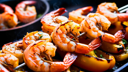 Canvas Print - A close-up of grilled shrimp on a skewer