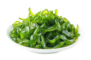 A plate of algae based food isolated on a transparent background