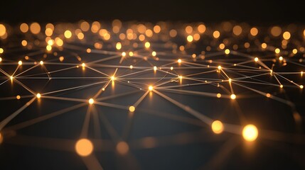 Wall Mural - A close-up view of glowing lights connected by intricate lines on a dark background, resembling a digital network at night