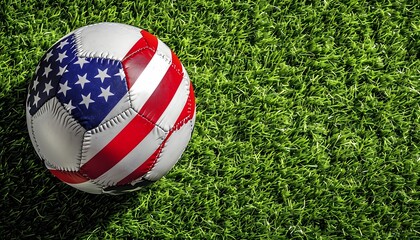 Soccer Football Ball with America Flag on soccer pitch.