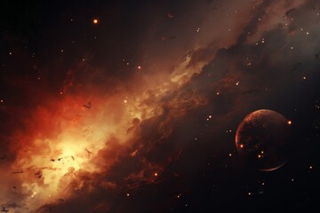 Wall Mural - Cosmic Nebula with Distant Planet - Space Art