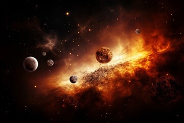 Wall Mural - Cosmic Collision: Planets in a Fiery Nebula