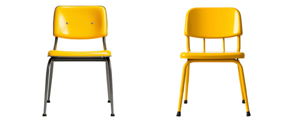 set of two classroom chairs in solid yellow color isolated in white or transparent background png