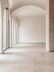 Wall Mural - Minimalist empty room with large arches, neutral colors and natural lighting. Architectural concept image for luxury Real Estate.