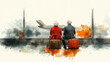© Avelino - An elderly couple sits at the airport, their backs to the camera, watching a plane take off, their luggage beside them. Generated by AI.