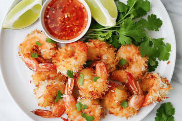 Wall Mural - Coconut shrimp paired with lime and sweet chili sauce