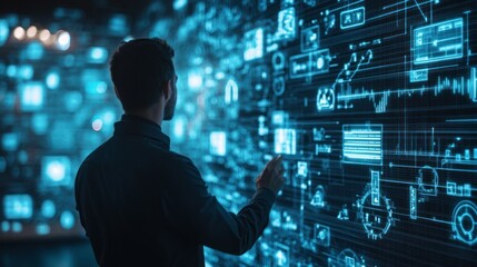 Man Interacting with Futuristic Digital Interface