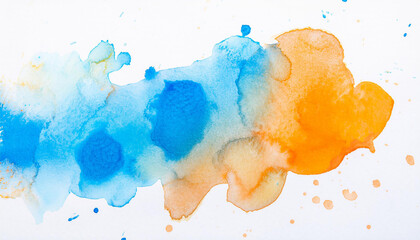 Wall Mural - Abstract blue and orange watercolor splashing on white background.