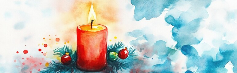 Wall Mural - Watercolor circular Christmas candle