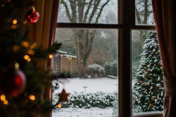 Wall Mural - christmas tree in front of the window