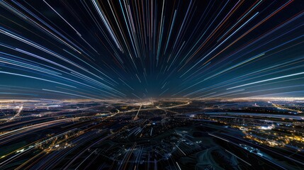 Wall Mural - Star Trails Over Cityscape