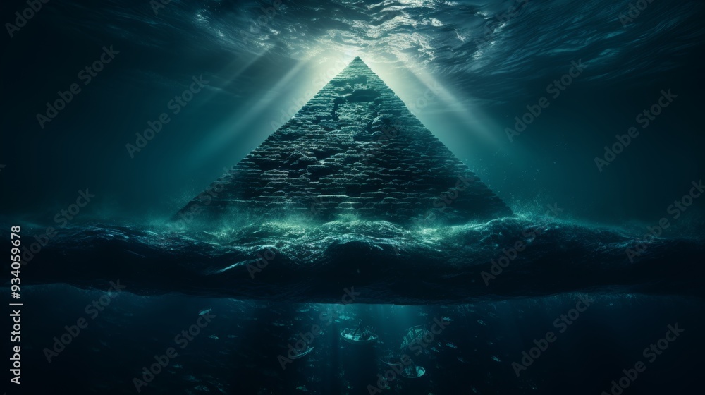 Mysterious submerged pyramid structure shrouded in the enigmatic depths ...