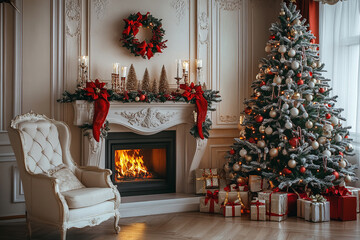 Wall Mural - fireplace with christmas decorations