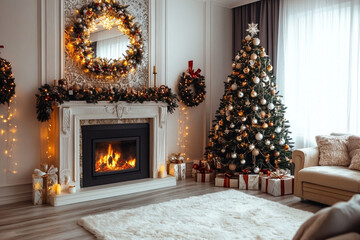 Wall Mural - fireplace with christmas decorations