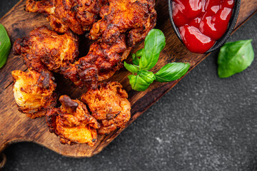 Wall Mural - chicken wings bbq fried barbecue poultry meat fresh meal food snack on the table copy space food background rustic top view