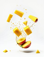 Wall Mural - Isolated Exotic Mango Slice on white Background