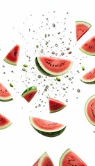 Wall Mural - Juicy Seedless Melon Falling on white Background