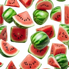 Wall Mural - Isolated Fresh Red Watermelon Cube on white Background