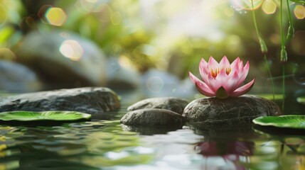 Wall Mural - Pink Lotus Flower in a Calm Pond