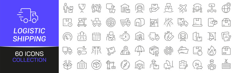 Poster - Logistics and shipping line icons collection. Thin outline icons pack. UI icon collection. Set of line web pictogram