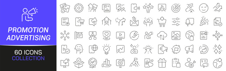 Promotion and advertising line icons collection. Thin outline icons pack. UI icon collection. Set of line web pictogram