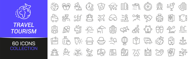 Poster - Travel and tourism line icons collection. Thin outline icons pack. UI icon collection. Set of line web pictogram