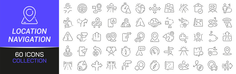 Location and navigation line icons collection. Thin outline icons pack. UI icon collection. Set of line web pictogram