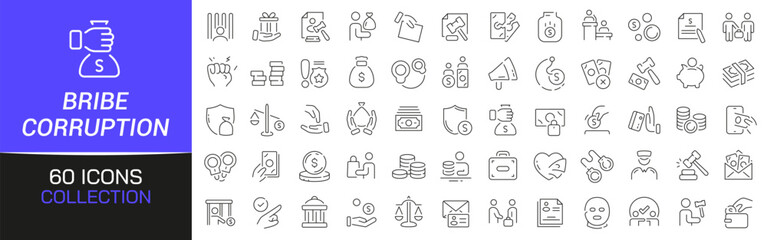 Aufkleber - Bribe and corruption line icons collection. Thin outline icons pack. UI icon collection. Set of line web pictogram
