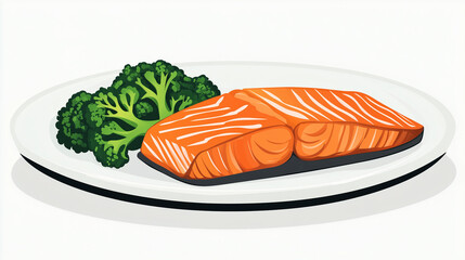 Wall Mural - Plate of grilled salmon with steamed broccoli, neatly arranged on a dinner table