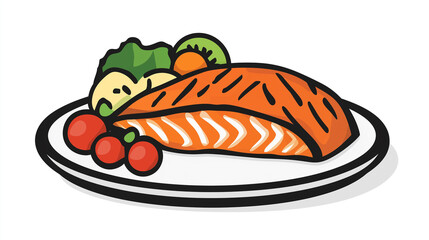 Poster - Plate with baked salmon and a side of vegetables