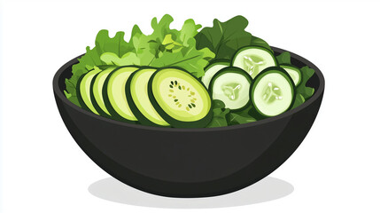 Wall Mural - Bowl of mixed greens with sliced avocado and cucumber