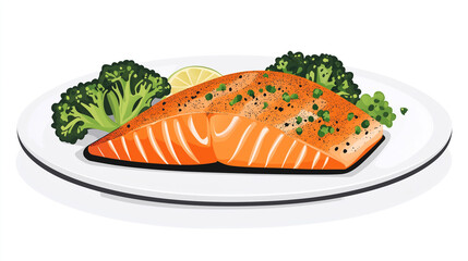 Wall Mural - Plate of grilled salmon with steamed broccoli, neatly arranged on a dinner table