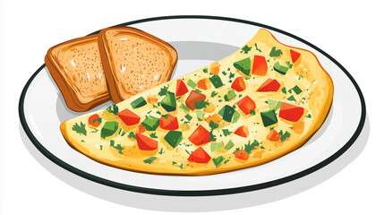 Wall Mural - Plate with an omelette filled with diced vegetables and herbs, with toast on the side