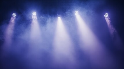 Poster - Bright stage lights shining through a foggy haze, illuminating the scene and adding a mystical ambiance to the background.