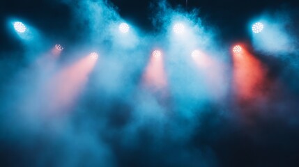 Poster - Bright stage lights shining through a foggy haze, illuminating the scene and adding a mystical ambiance to the background.