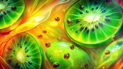 Canvas Print - Juicy kiwi slices glisten among bright splashes of color.