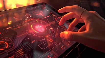 Leinwandbilder - person using laptop computer with futuristic interface, An intuitive interface with intuitive gestures for easy navigation