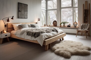 Wall Mural - Bohemian Scandinavian bedroom with modern frame