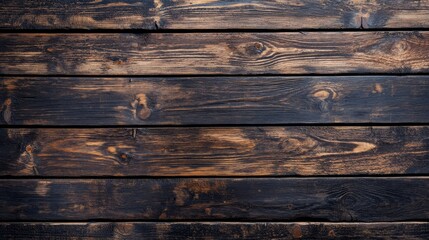 Wall Mural - Dark stained wooden boards arranged horizontally