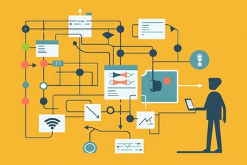 Poster - computer monitor sitting on top of desk, task analysis identifies user workflow steps