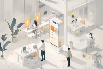 Poster - man standing in front of large screen with many images, usability walkthrough simulates user interaction